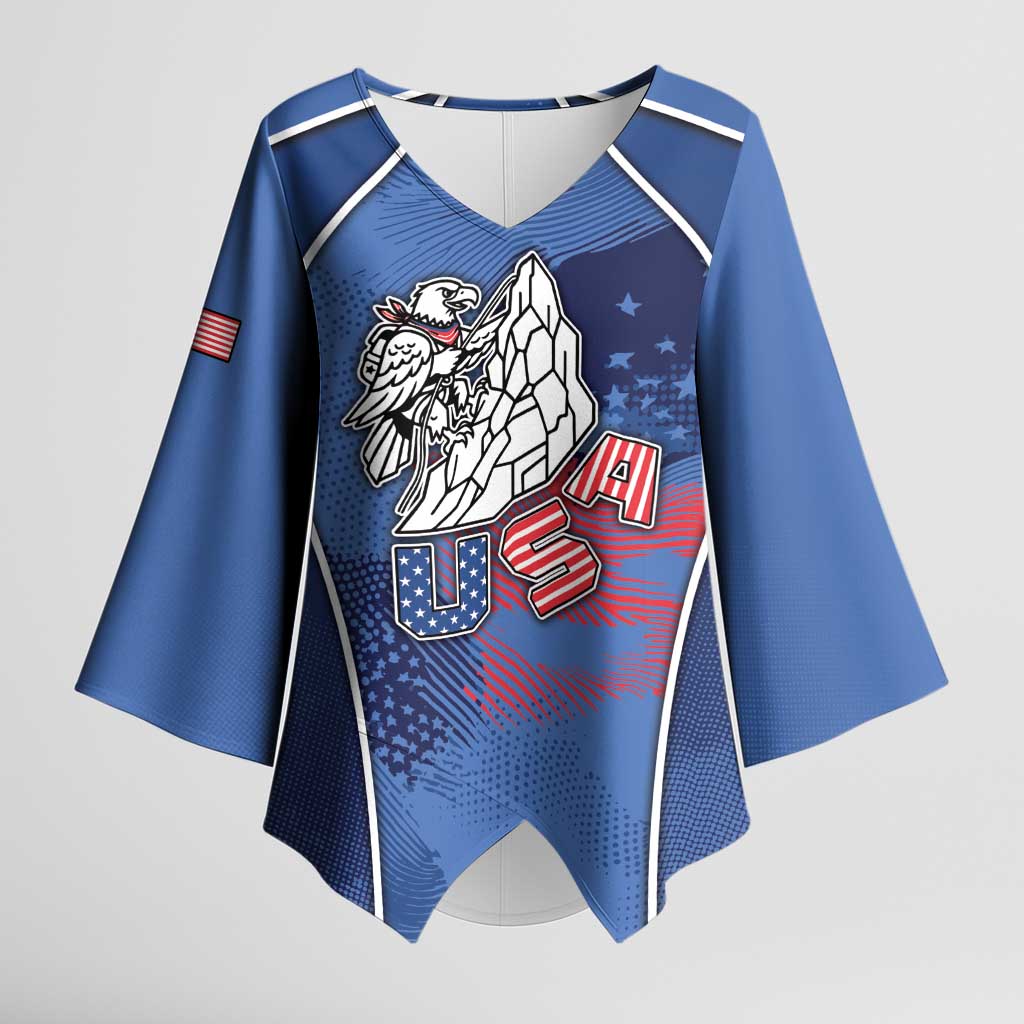 Custom USA Climbing Kimono Sleeve Blouse American Eagle Climber
