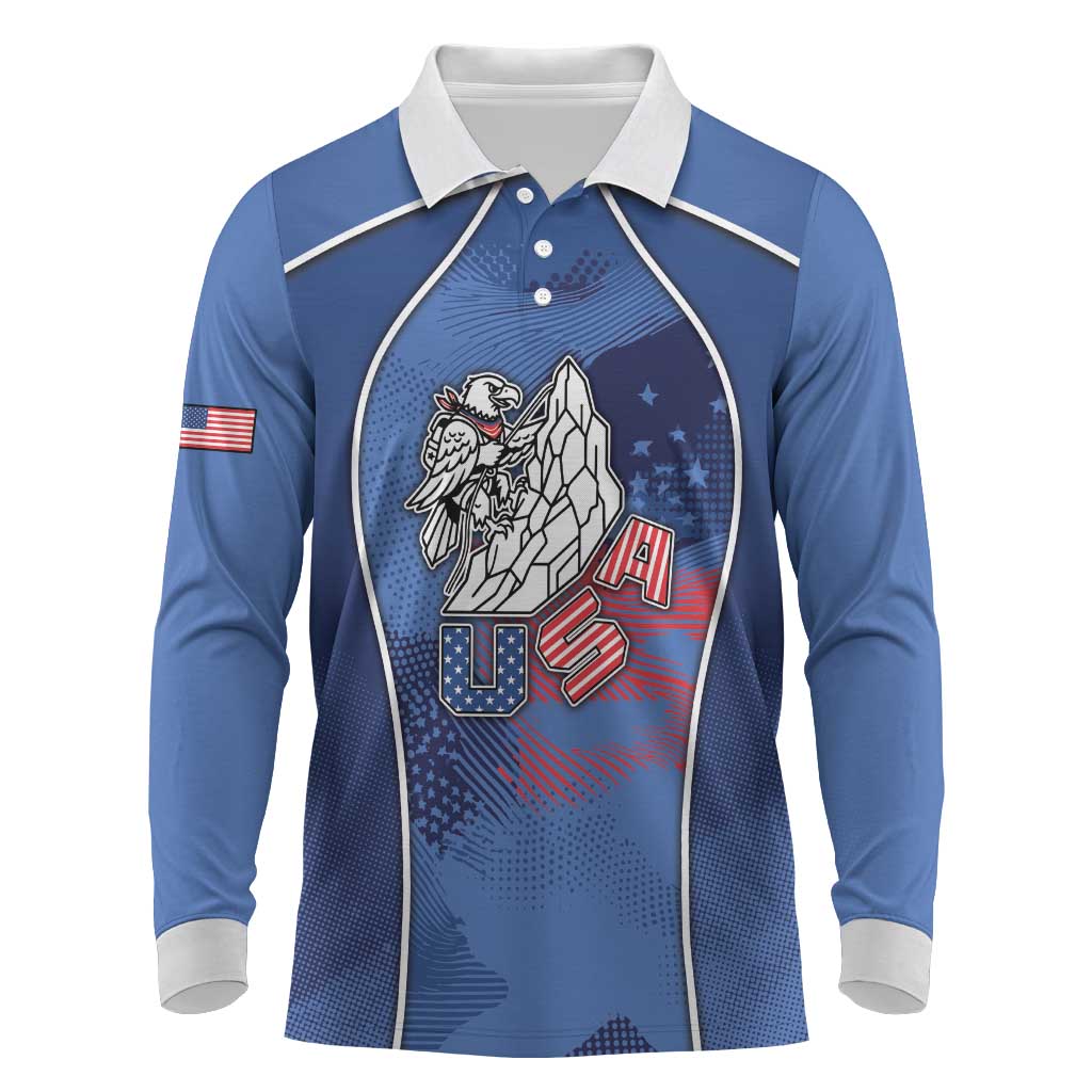 Custom USA Climbing Long Sleeve Polo Shirt American Eagle Climber