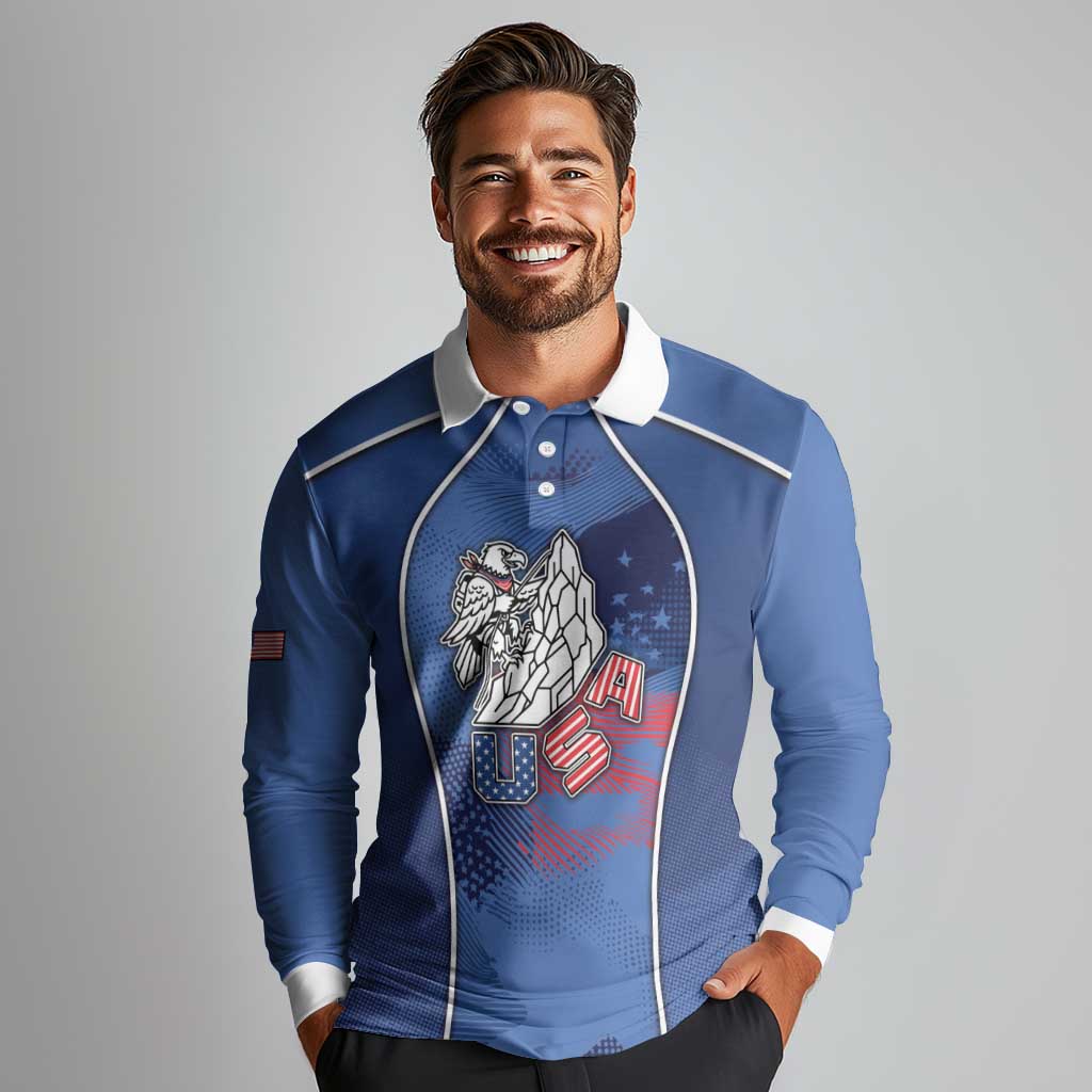 Custom USA Climbing Long Sleeve Polo Shirt American Eagle Climber