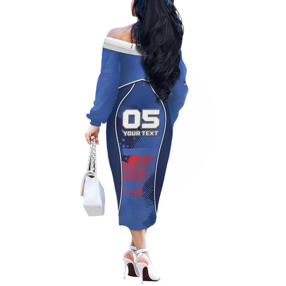 Custom USA Climbing Off The Shoulder Long Sleeve Dress American Eagle Climber