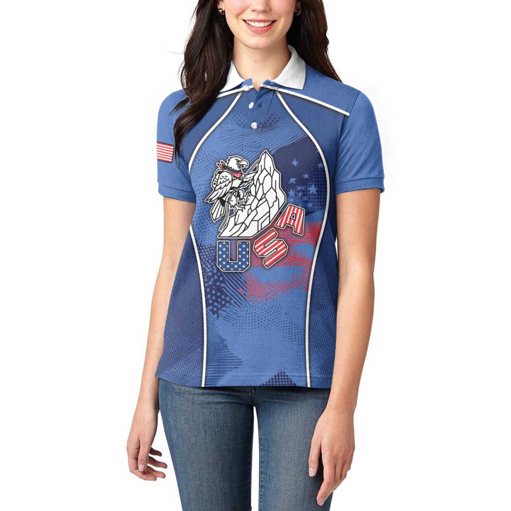 Custom USA Climbing Women Polo Shirt American Eagle Climber