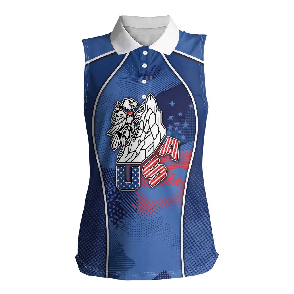 Custom USA Climbing Women Sleeveless Polo Shirt American Eagle Climber
