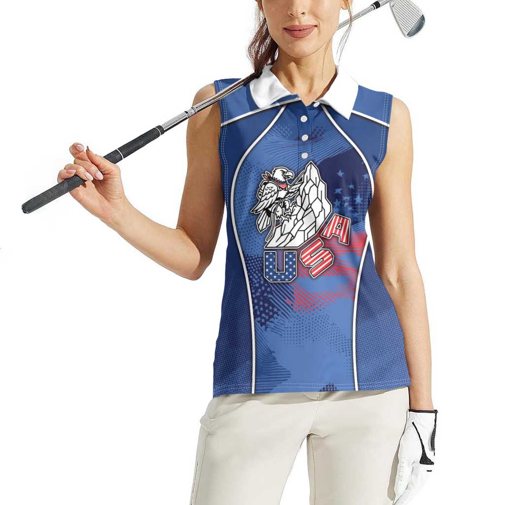 Custom USA Climbing Women Sleeveless Polo Shirt American Eagle Climber