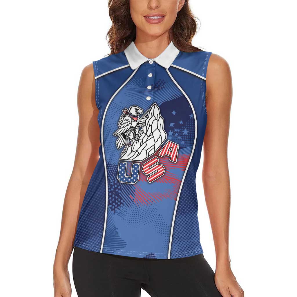 Custom USA Climbing Women Sleeveless Polo Shirt American Eagle Climber