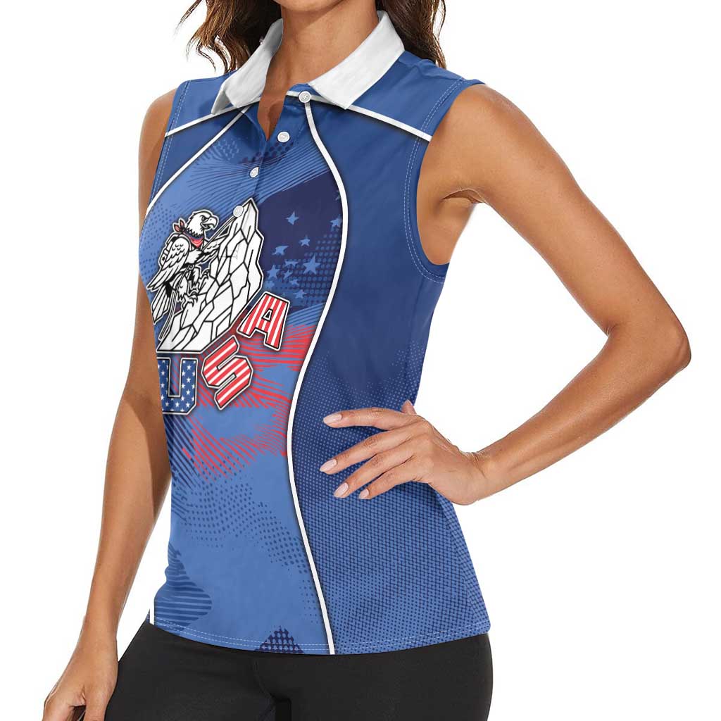 Custom USA Climbing Women Sleeveless Polo Shirt American Eagle Climber