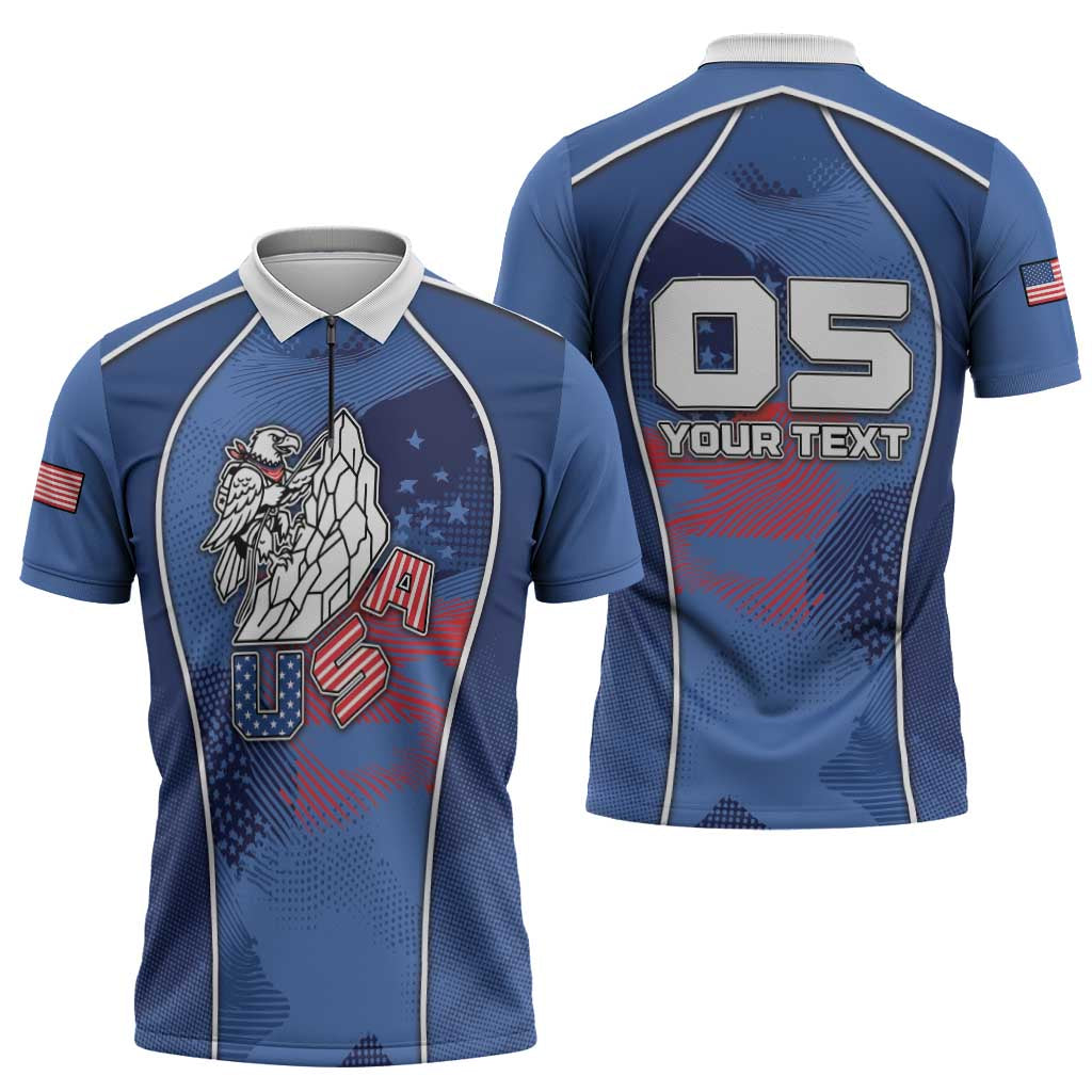Custom USA Climbing Zipper Polo Shirt American Eagle Climber