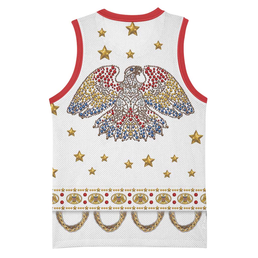 American Eagle Rock Star Costume Basketball Jersey Vintage 70s Rhinestone Patriotic Stage Outfit