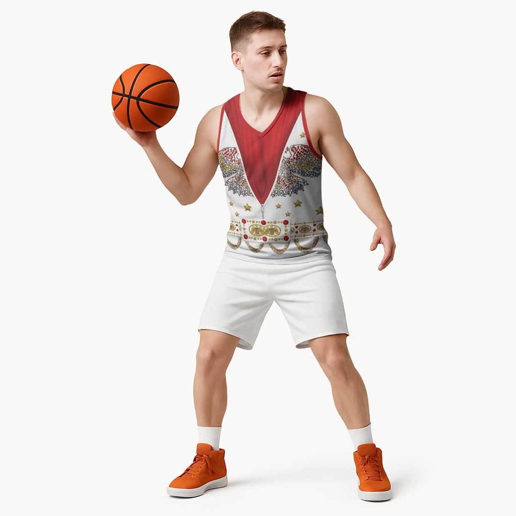 American Eagle Rock Star Costume Basketball Jersey Vintage 70s Rhinestone Patriotic Stage Outfit