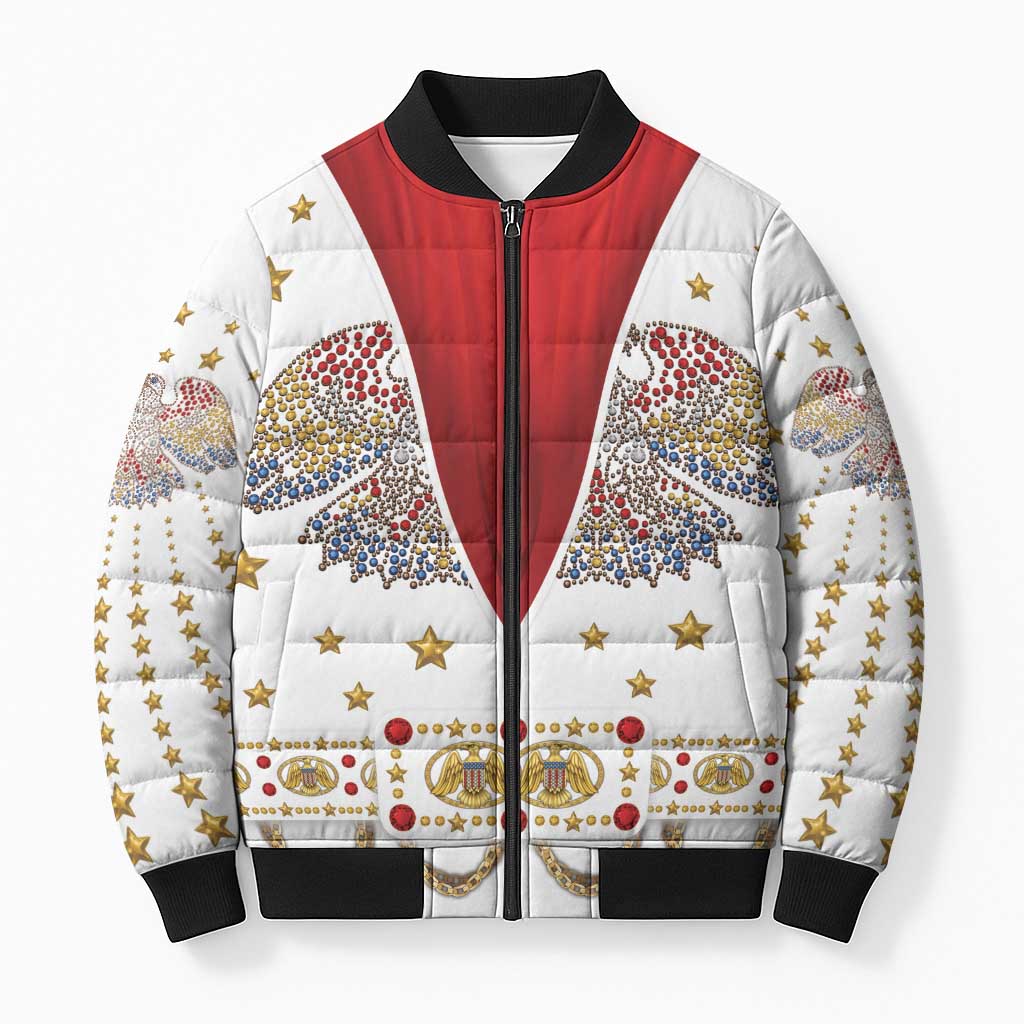 American Eagle Rock Star Costume Bomber Puffer Jacket Vintage 70s Rhinestone Patriotic Stage Outfit