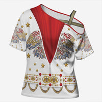 American Eagle Rock Star Costume Cross Shoulder Shirt Vintage 70s Rhinestone Patriotic Stage Outfit