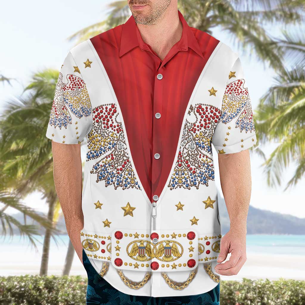 American Eagle Rock Star Costume Hawaiian Shirt Vintage 70s Rhinestone Patriotic Stage Outfit