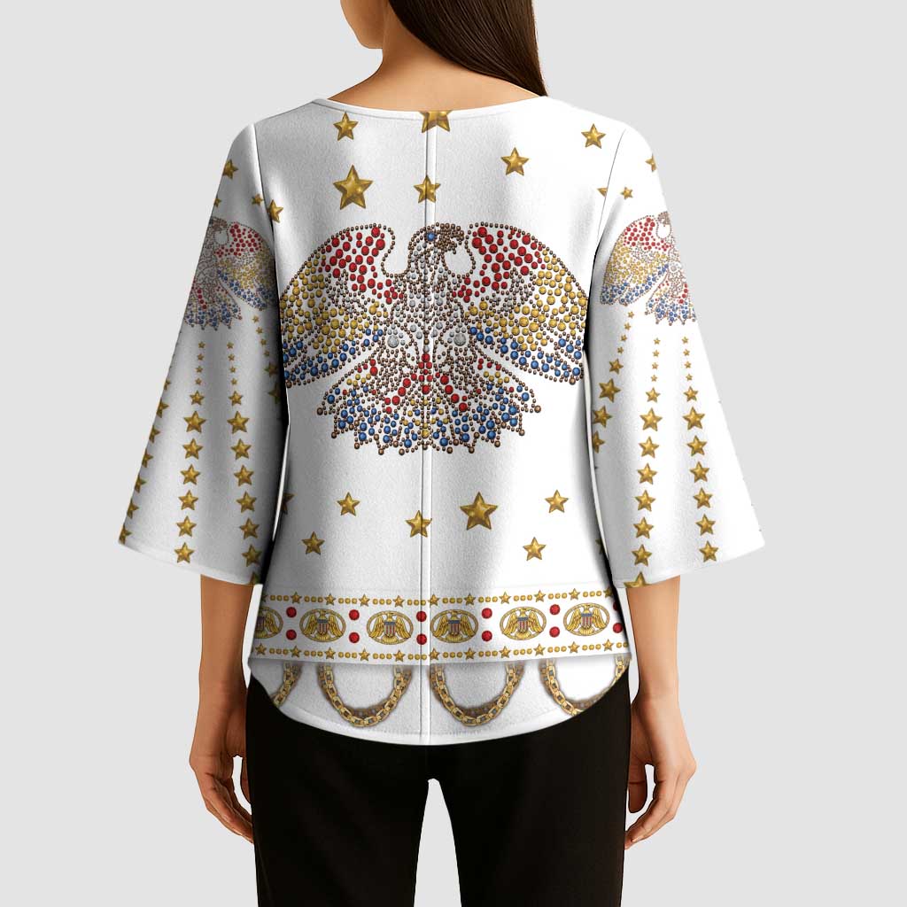 American Eagle Rock Star Costume Kimono Sleeve Blouse Vintage 70s Rhinestone Patriotic Stage Outfit