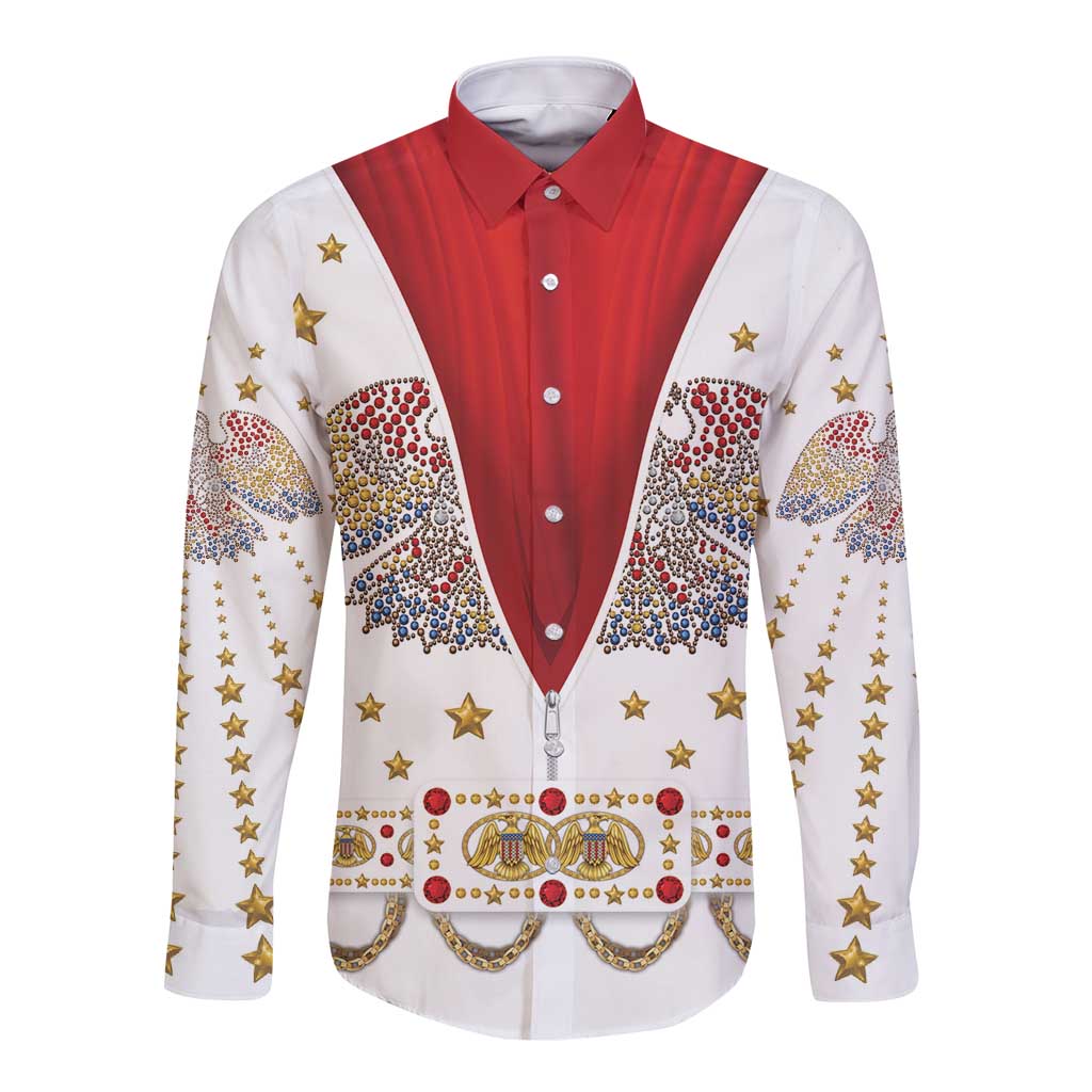 American Eagle Rock Star Costume Long Sleeve Button Shirt Vintage 70s Rhinestone Patriotic Stage Outfit