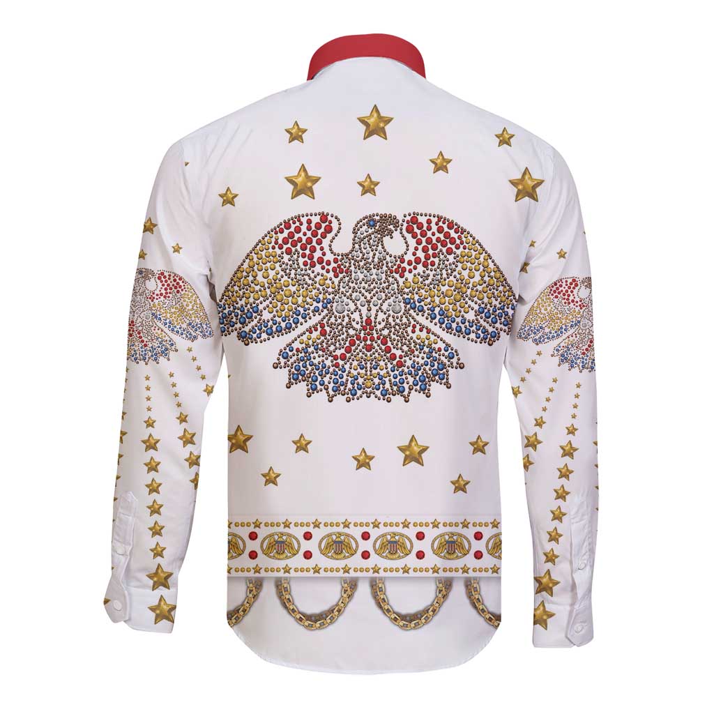 American Eagle Rock Star Costume Long Sleeve Button Shirt Vintage 70s Rhinestone Patriotic Stage Outfit