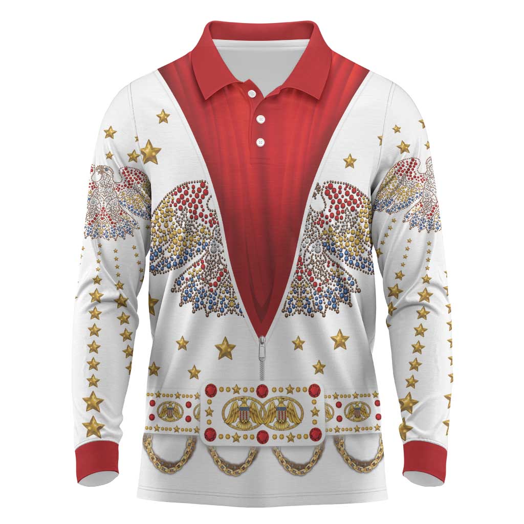 American Eagle Rock Star Costume Long Sleeve Polo Shirt Vintage 70s Rhinestone Patriotic Stage Outfit