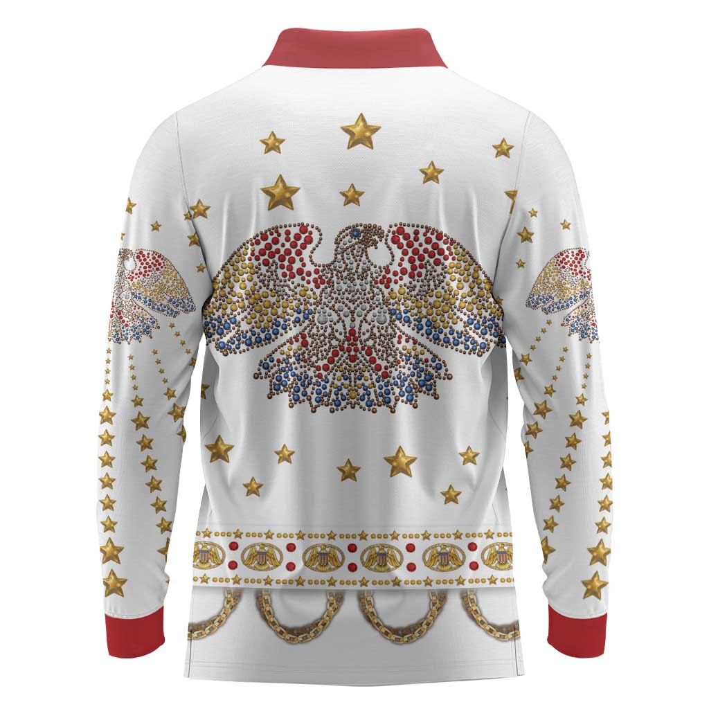 American Eagle Rock Star Costume Long Sleeve Polo Shirt Vintage 70s Rhinestone Patriotic Stage Outfit
