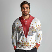 American Eagle Rock Star Costume Long Sleeve Polo Shirt Vintage 70s Rhinestone Patriotic Stage Outfit