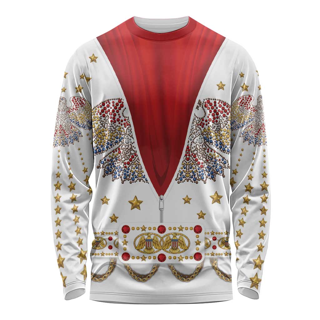 American Eagle Rock Star Costume Long Sleeve Shirt Vintage 70s Rhinestone Patriotic Stage Outfit