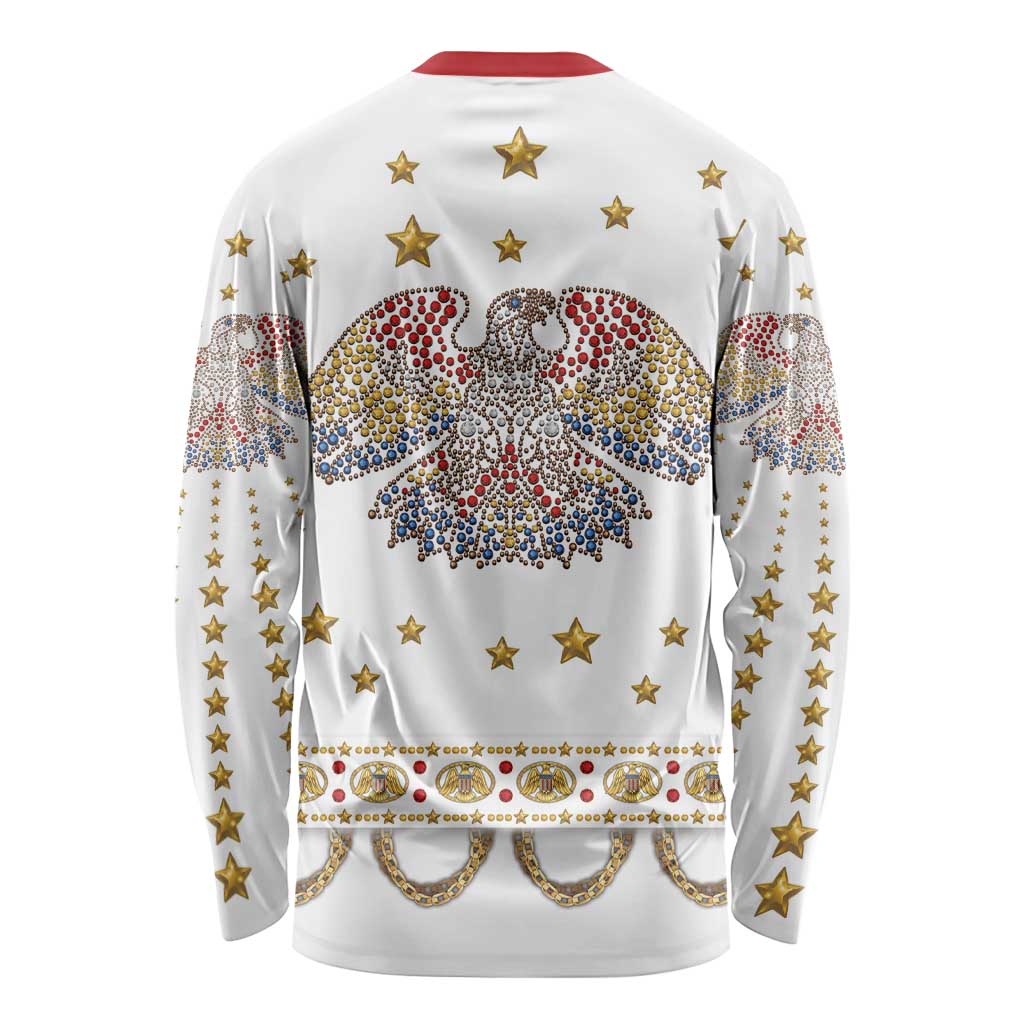 American Eagle Rock Star Costume Long Sleeve Shirt Vintage 70s Rhinestone Patriotic Stage Outfit