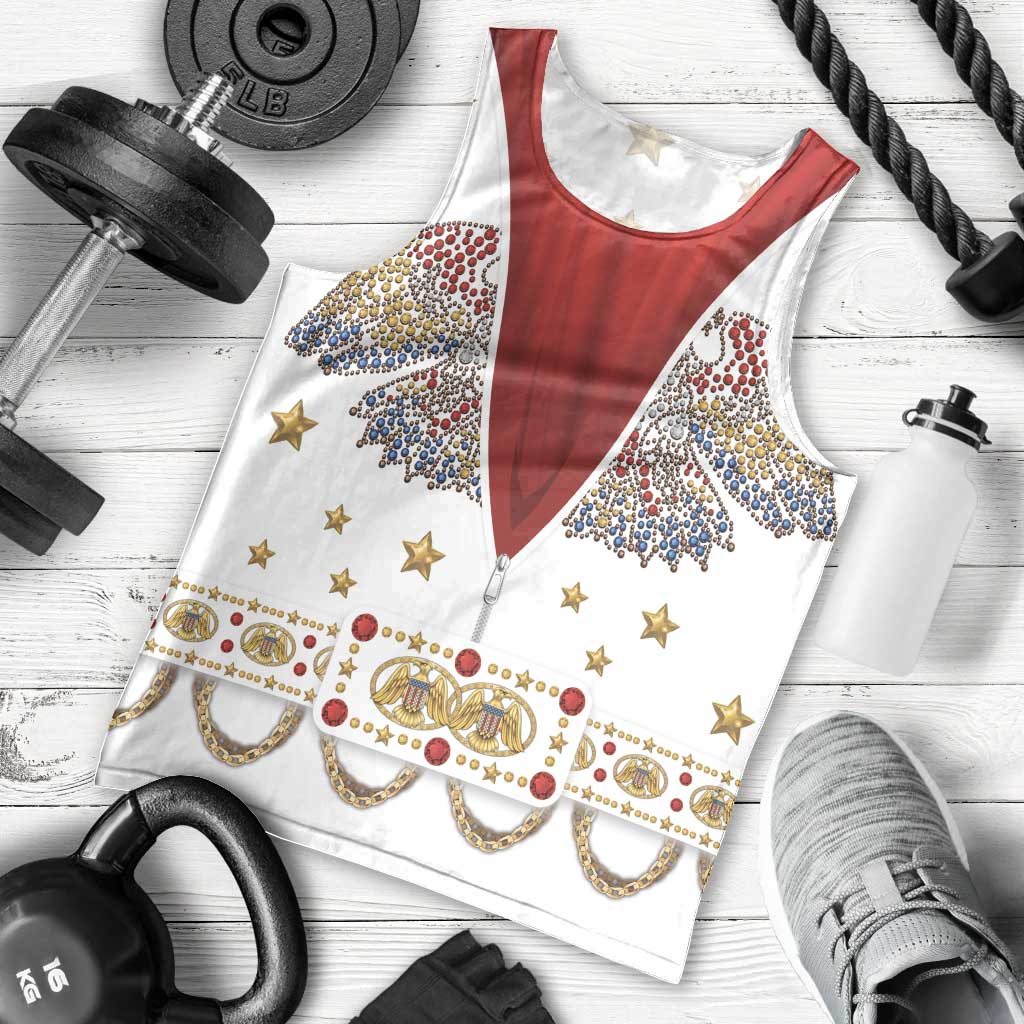 American Eagle Rock Star Costume Men Tank Top Vintage 70s Rhinestone Patriotic Stage Outfit
