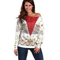 American Eagle Rock Star Costume Off Shoulder Sweater Vintage 70s Rhinestone Patriotic Stage Outfit