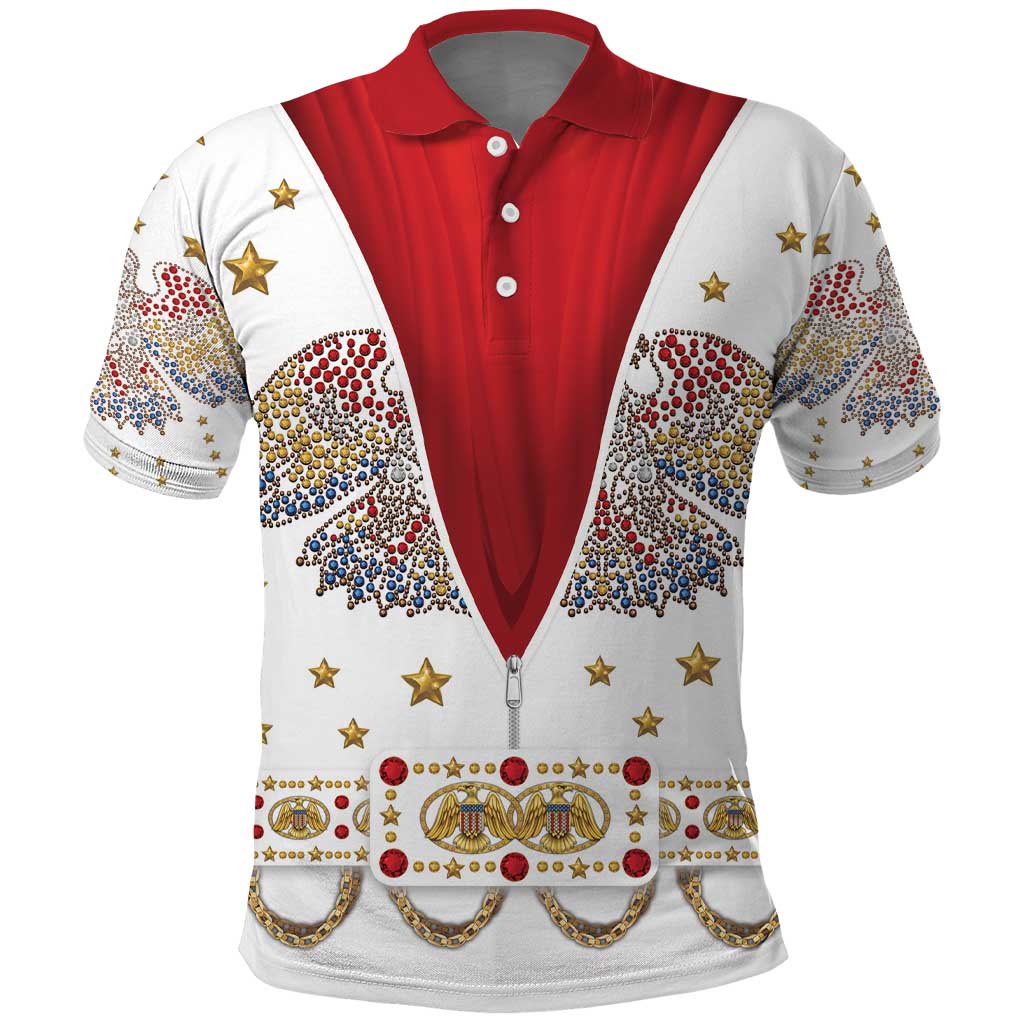 American Eagle Rock Star Costume Polo Shirt Vintage 70s Rhinestone Patriotic Stage Outfit