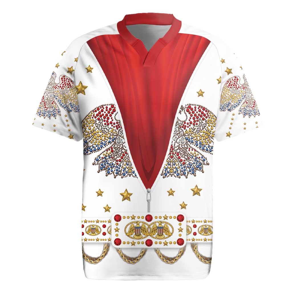 American Eagle Rock Star Costume Rugby Jersey Vintage 70s Rhinestone Patriotic Stage Outfit