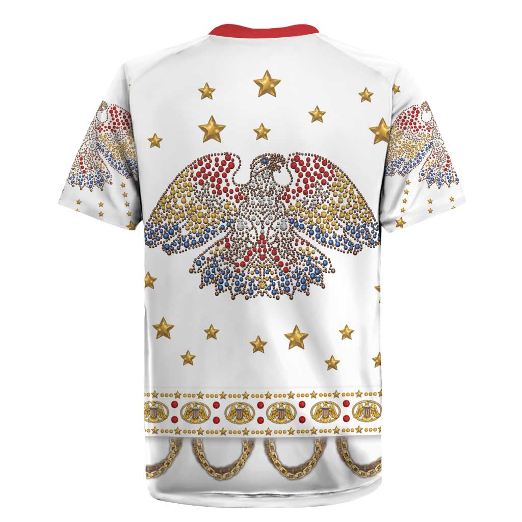 American Eagle Rock Star Costume Rugby Jersey Vintage 70s Rhinestone Patriotic Stage Outfit