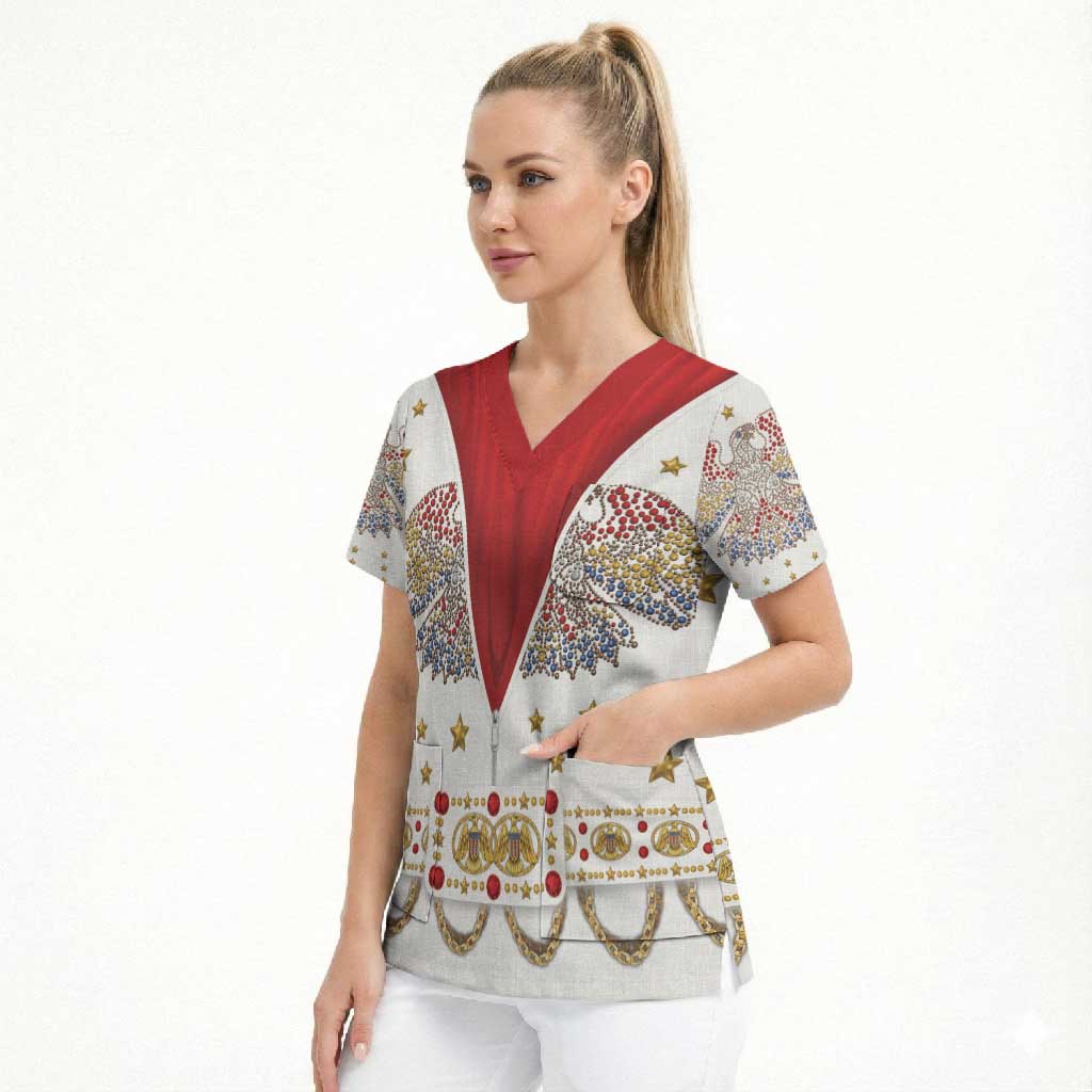American Eagle Rock Star Costume Scrub Top Vintage 70s Rhinestone Patriotic Stage Outfit