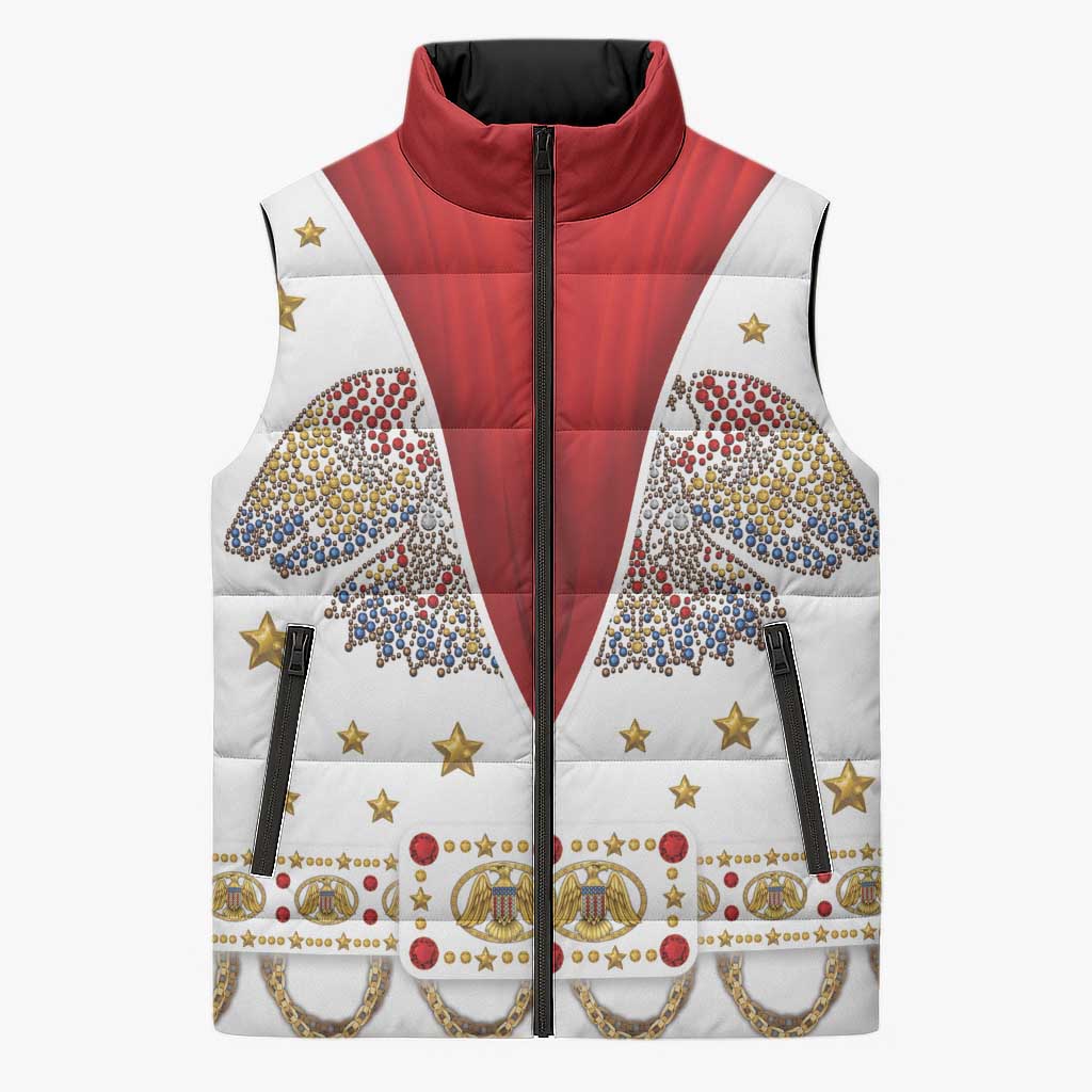 American Eagle Rock Star Costume Sleeveless Puffer Jacket Vintage 70s Rhinestone Patriotic Stage Outfit