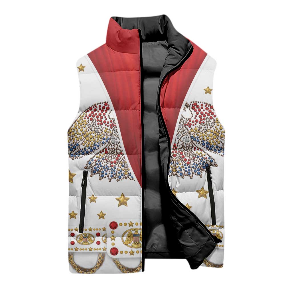 American Eagle Rock Star Costume Sleeveless Puffer Jacket Vintage 70s Rhinestone Patriotic Stage Outfit