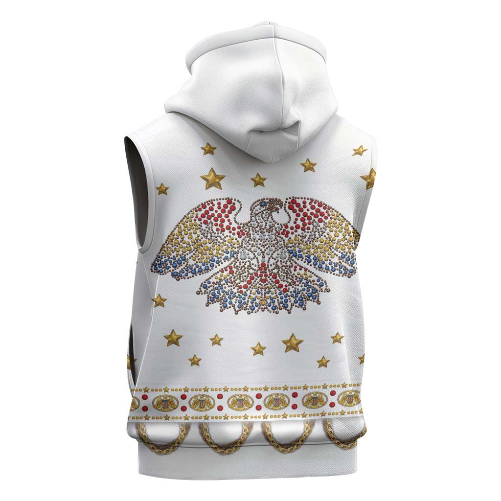 American Eagle Rock Star Costume Sleeveless Zip Hoodie Vintage 70s Rhinestone Patriotic Stage Outfit