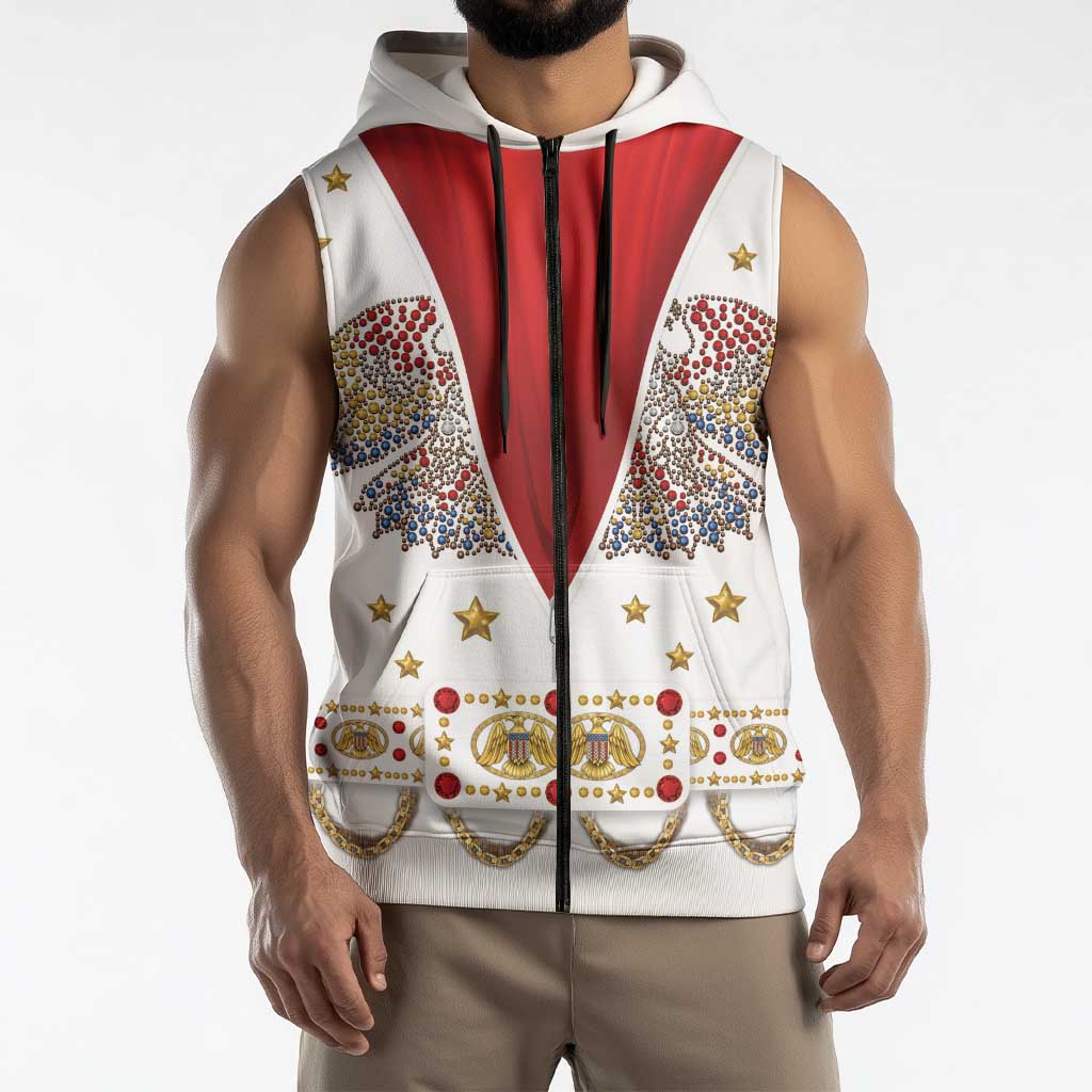 American Eagle Rock Star Costume Sleeveless Zip Hoodie Vintage 70s Rhinestone Patriotic Stage Outfit