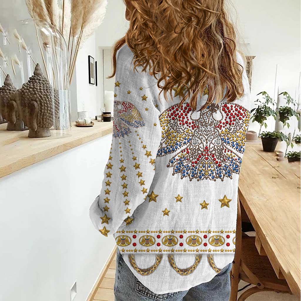 American Eagle Rock Star Costume Women Casual Shirt Vintage 70s Rhinestone Patriotic Stage Outfit