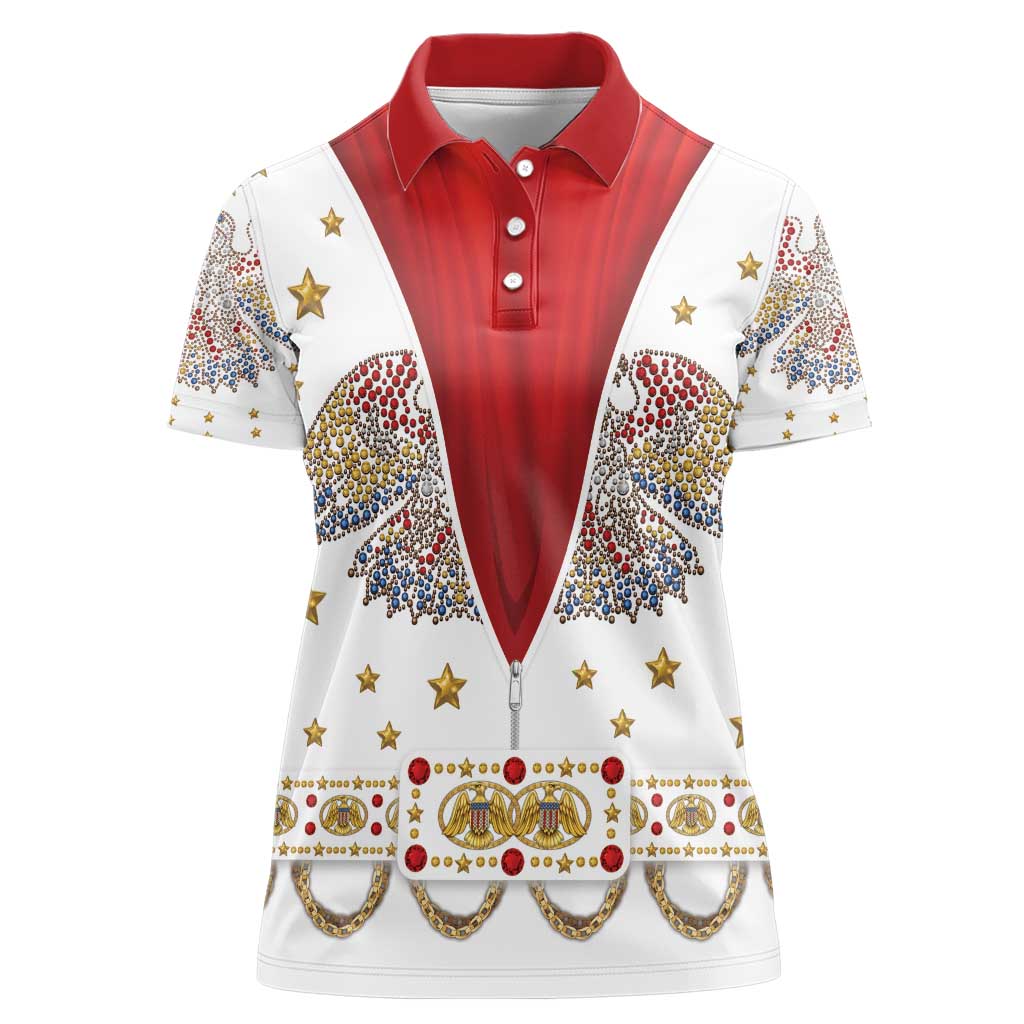 American Eagle Rock Star Costume Women Polo Shirt Vintage 70s Rhinestone Patriotic Stage Outfit