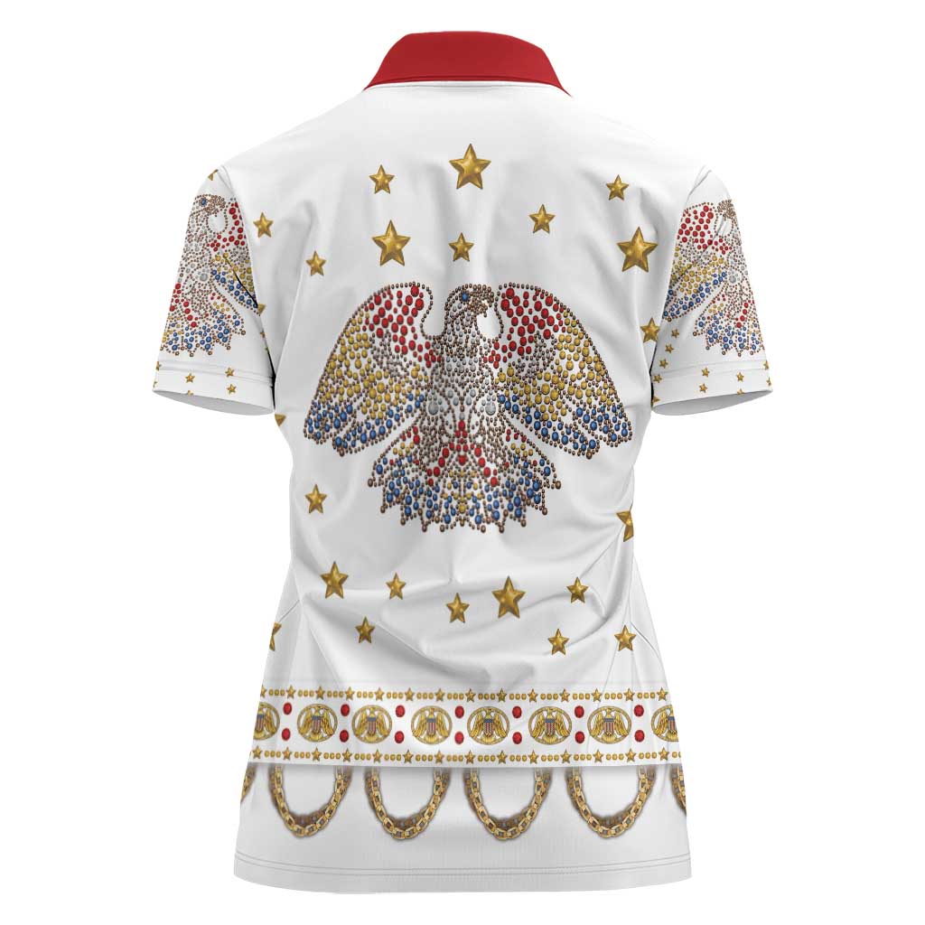 American Eagle Rock Star Costume Women Polo Shirt Vintage 70s Rhinestone Patriotic Stage Outfit