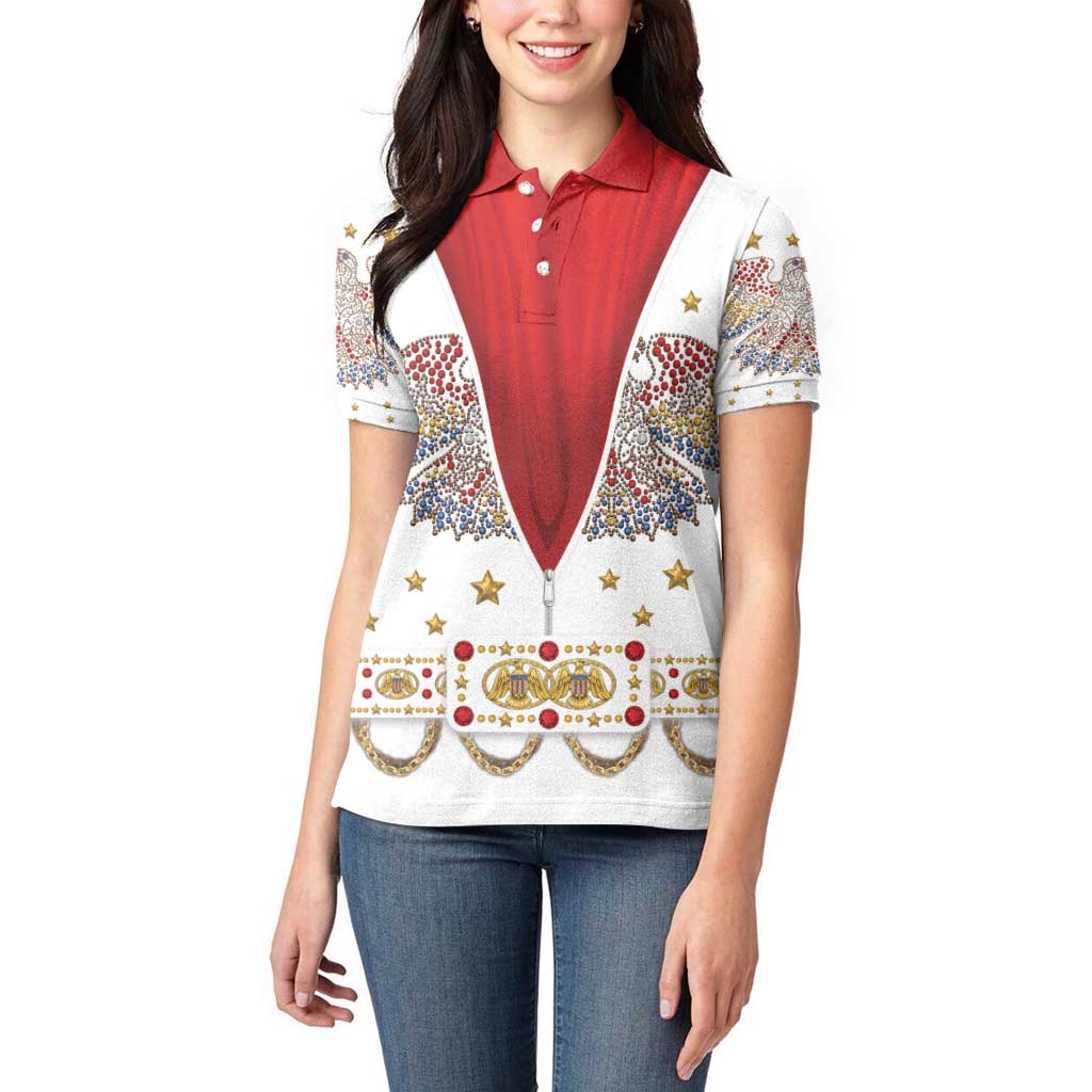 American Eagle Rock Star Costume Women Polo Shirt Vintage 70s Rhinestone Patriotic Stage Outfit