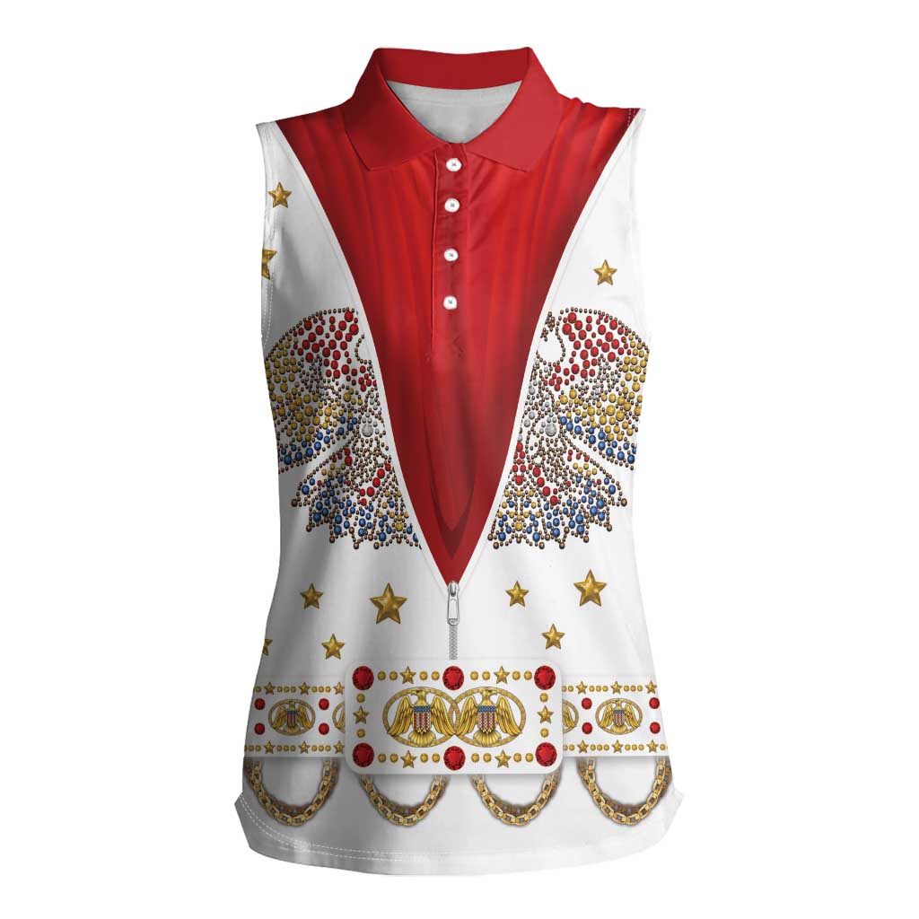 American Eagle Rock Star Costume Women Sleeveless Polo Shirt Vintage 70s Rhinestone Patriotic Stage Outfit