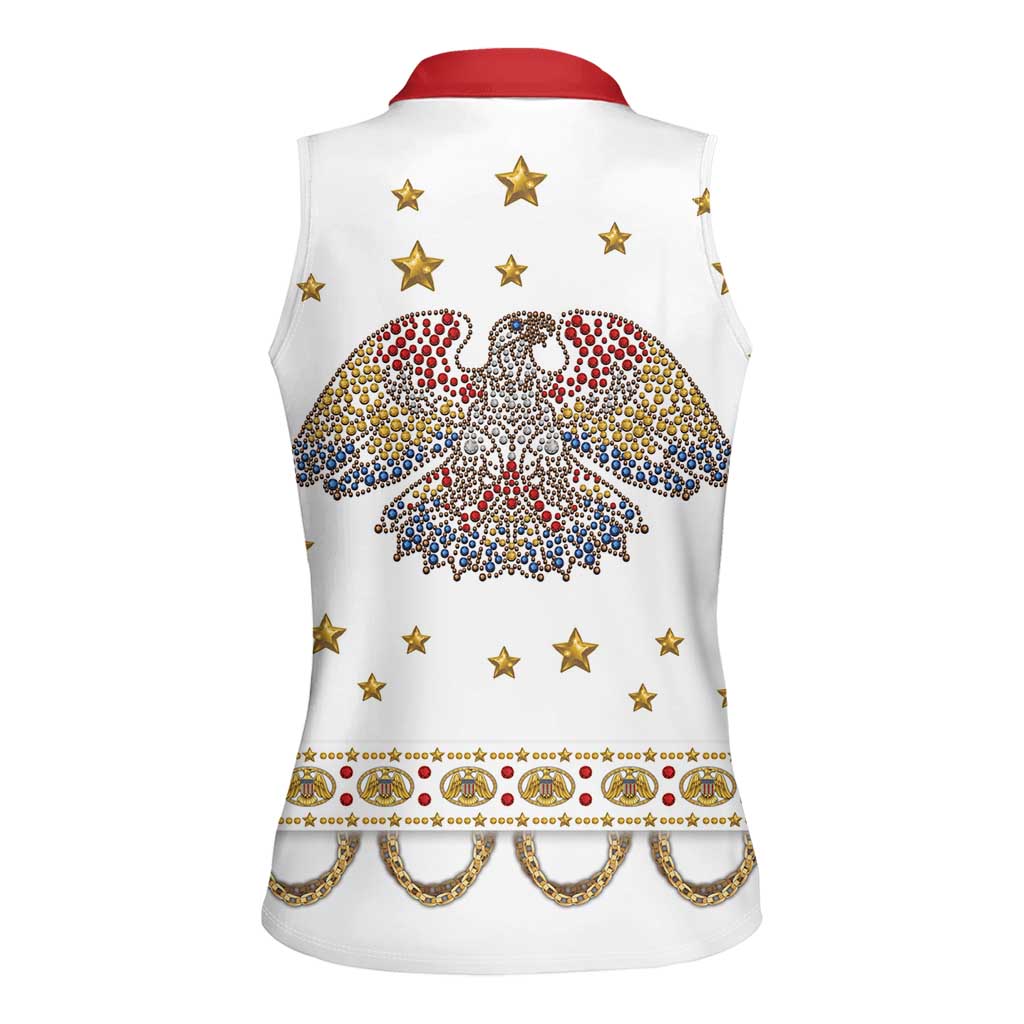 American Eagle Rock Star Costume Women Sleeveless Polo Shirt Vintage 70s Rhinestone Patriotic Stage Outfit