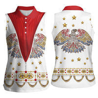 American Eagle Rock Star Costume Women Sleeveless Polo Shirt Vintage 70s Rhinestone Patriotic Stage Outfit