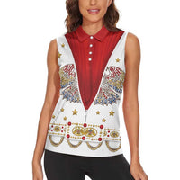 American Eagle Rock Star Costume Women Sleeveless Polo Shirt Vintage 70s Rhinestone Patriotic Stage Outfit