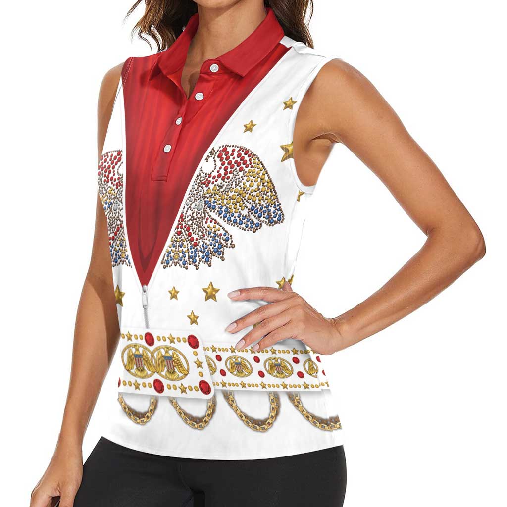 American Eagle Rock Star Costume Women Sleeveless Polo Shirt Vintage 70s Rhinestone Patriotic Stage Outfit