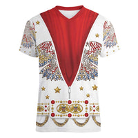 American Eagle Rock Star Costume Women V-Neck T-Shirt Vintage 70s Rhinestone Patriotic Stage Outfit