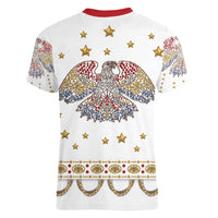 American Eagle Rock Star Costume Women V-Neck T-Shirt Vintage 70s Rhinestone Patriotic Stage Outfit