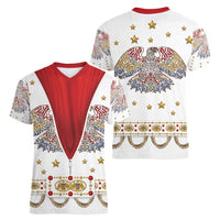 American Eagle Rock Star Costume Women V-Neck T-Shirt Vintage 70s Rhinestone Patriotic Stage Outfit