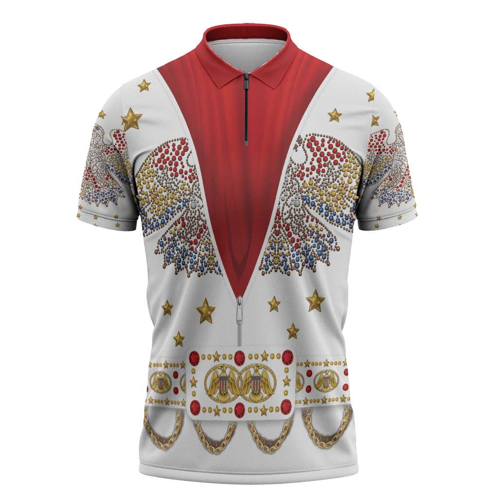 American Eagle Rock Star Costume Zipper Polo Shirt Vintage 70s Rhinestone Patriotic Stage Outfit