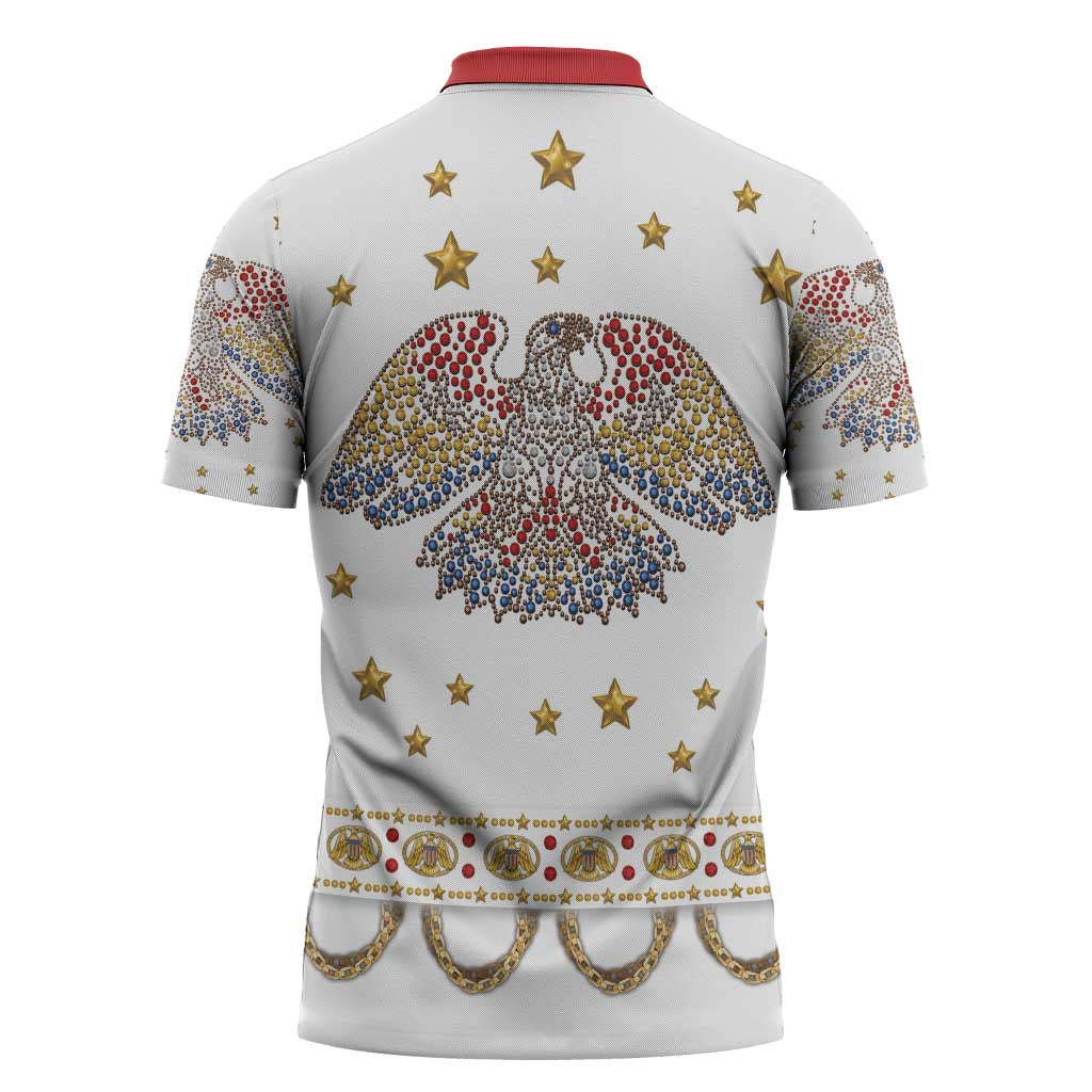 American Eagle Rock Star Costume Zipper Polo Shirt Vintage 70s Rhinestone Patriotic Stage Outfit