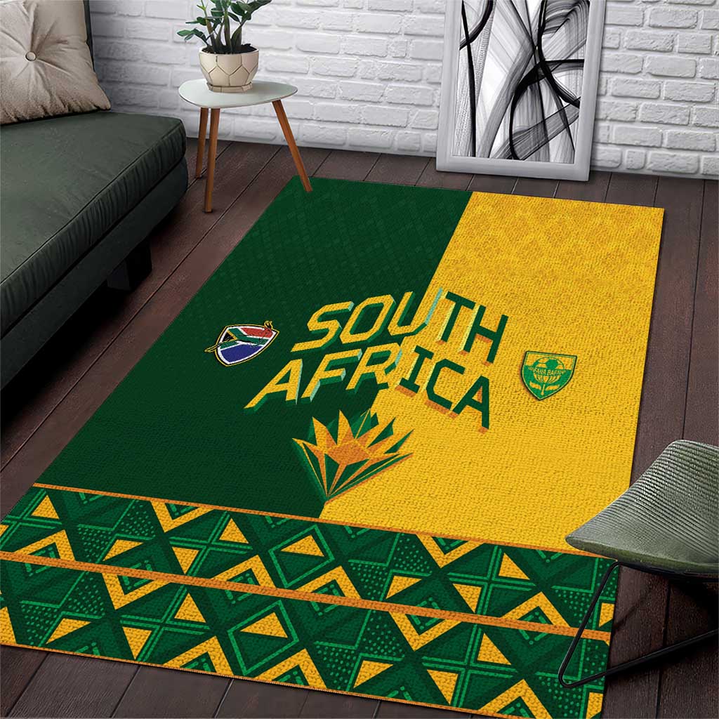 South Africa Football Area Rug Diamond Protea Flower Symmetrical Style