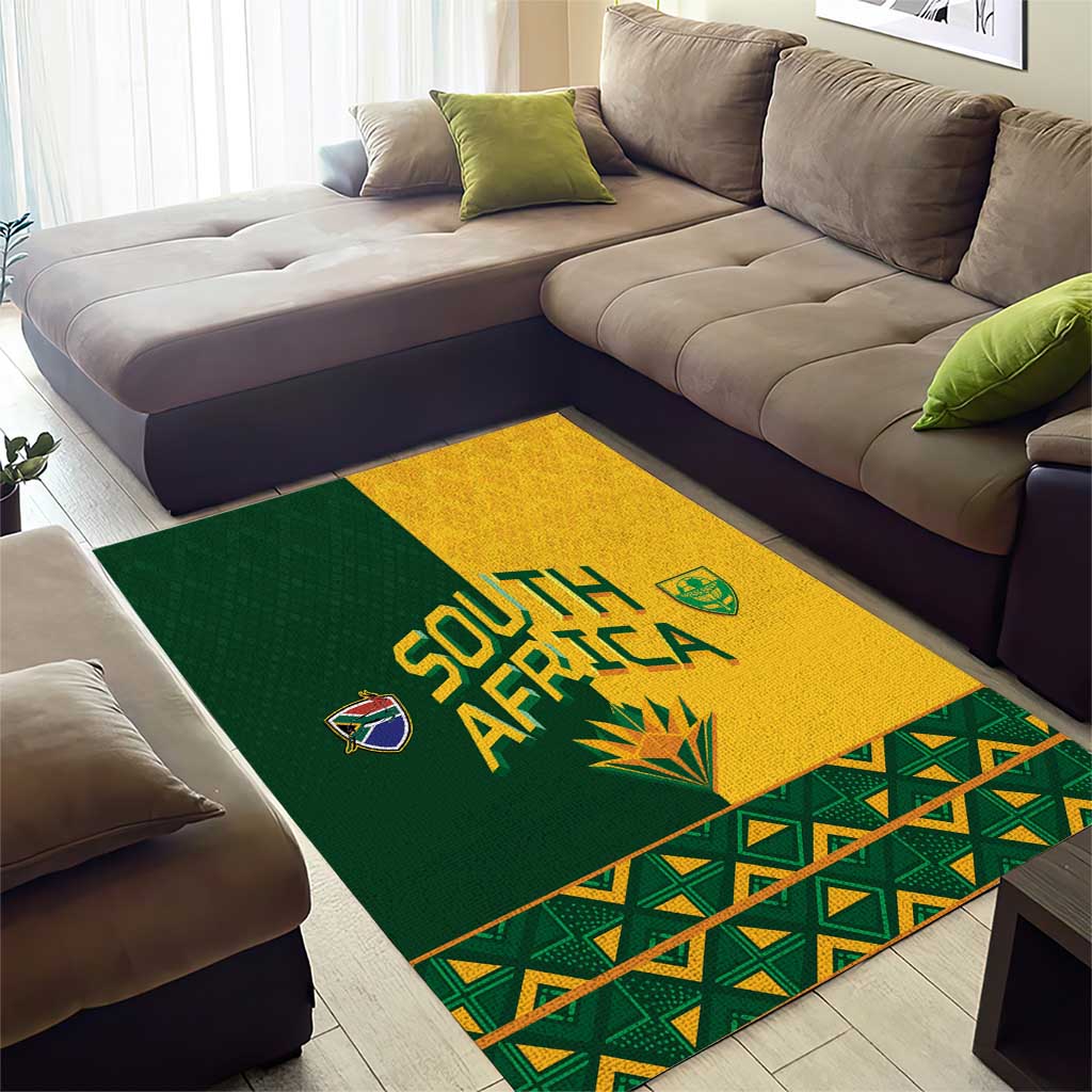South Africa Football Area Rug Diamond Protea Flower Symmetrical Style
