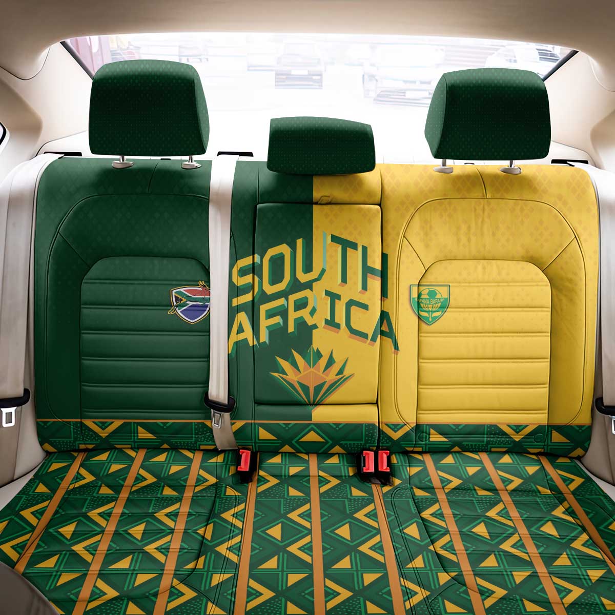 South Africa Football Back Car Seat Cover Diamond Protea Flower Symmetrical Style